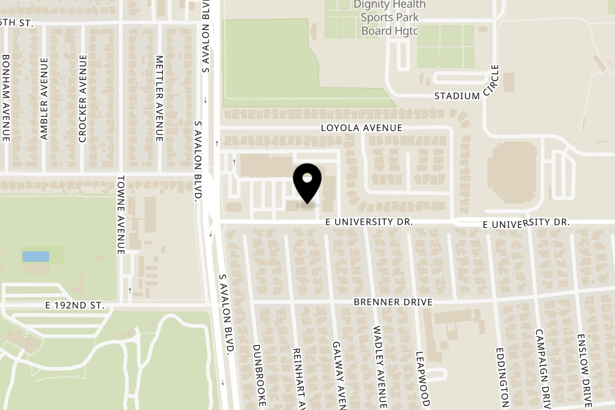 Map showing the location of Carson Kebab on 675 E University Dr in Carson